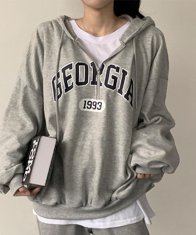 [아방핏/교복템/필수템!] 귀여움 보장, 조지아 반집업 영문 레터링 프린팅 루즈핏 후드티 4color (1+1할인)