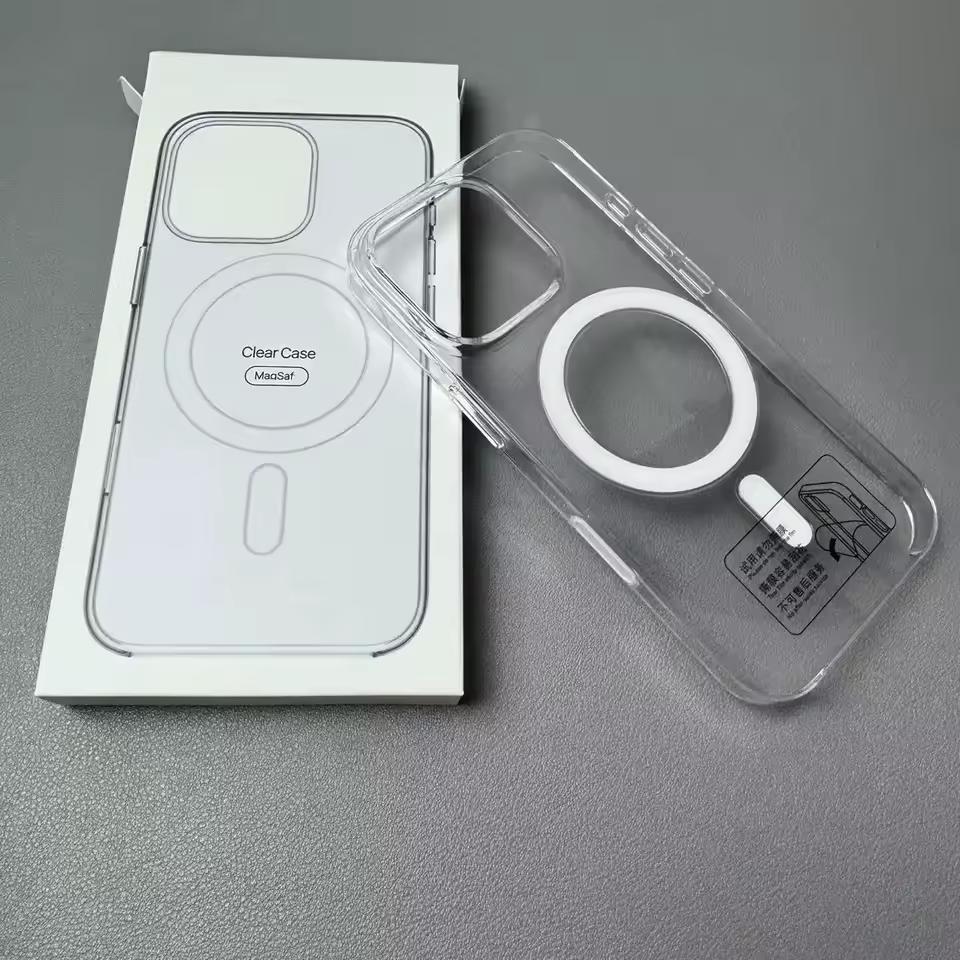 iPhone 16 15 14 13 12 Pro Max 용 기존 애니메이션 마그네틱 케이스 Magsafe 무선 충전 커버 용 투명 하드 PC 케이스