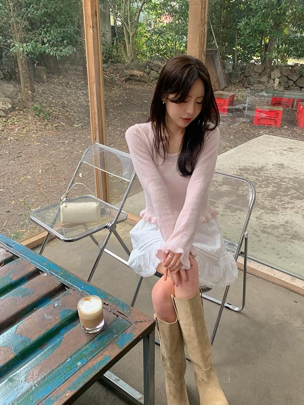 프렌치오브 [MADE]플로리 울 모헤어 프릴 가을 니트 (2color)
