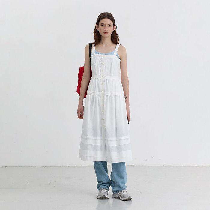 SQUARE-NECK SLEEVELESS DRESS OFF WHITE_UDDR5B230OW