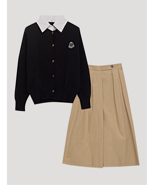 카라 셔츠 레이어드 자수 패치 니트 가디건 (DO3CK016A)