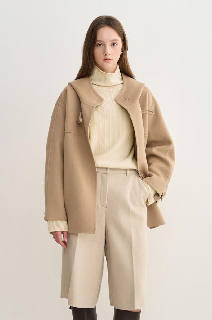 [SJSJ] 램스 울 블렌드 핸드메이드 벨티드 후드 코트