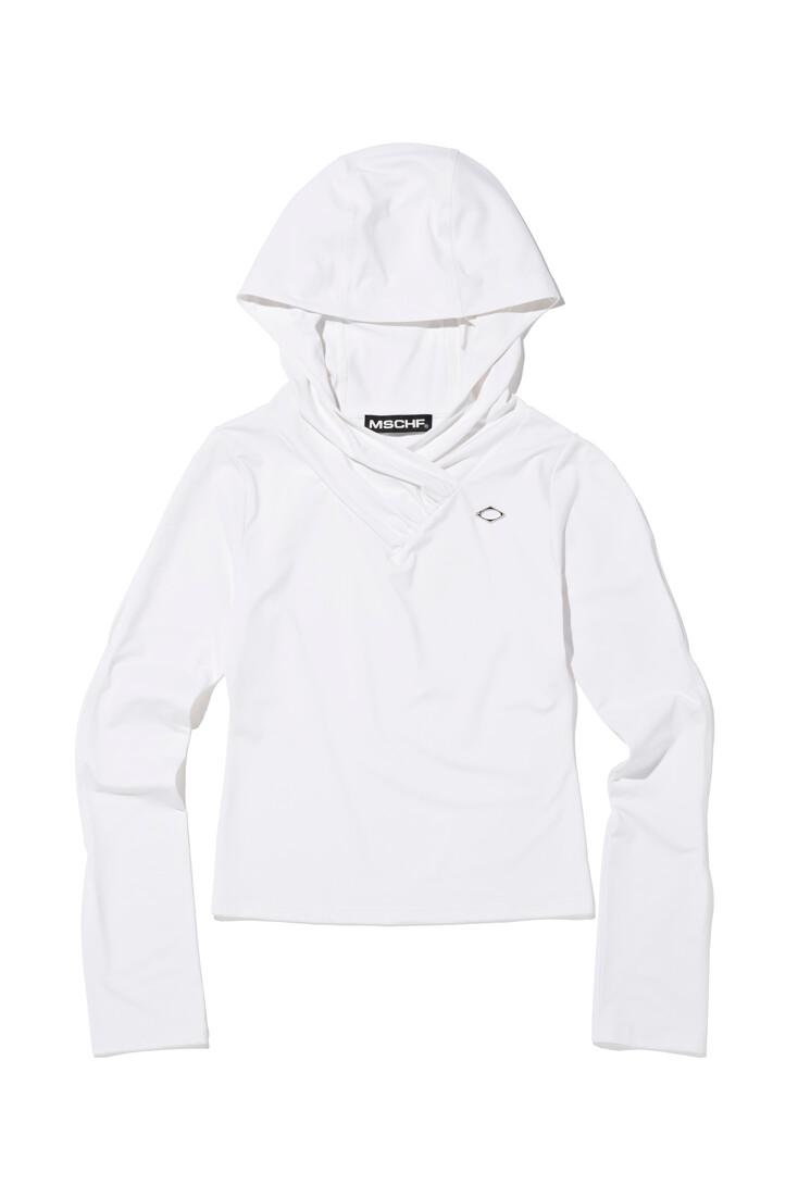 HOODED SHIRRING OVERLAP TOP (WHITE)