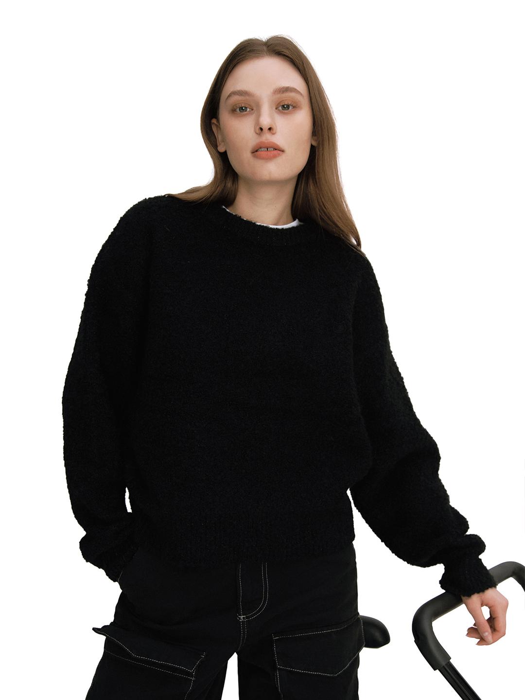 [사은품 증정] 와펜 솔리드 울 부클 풀오버 니트 BLACK