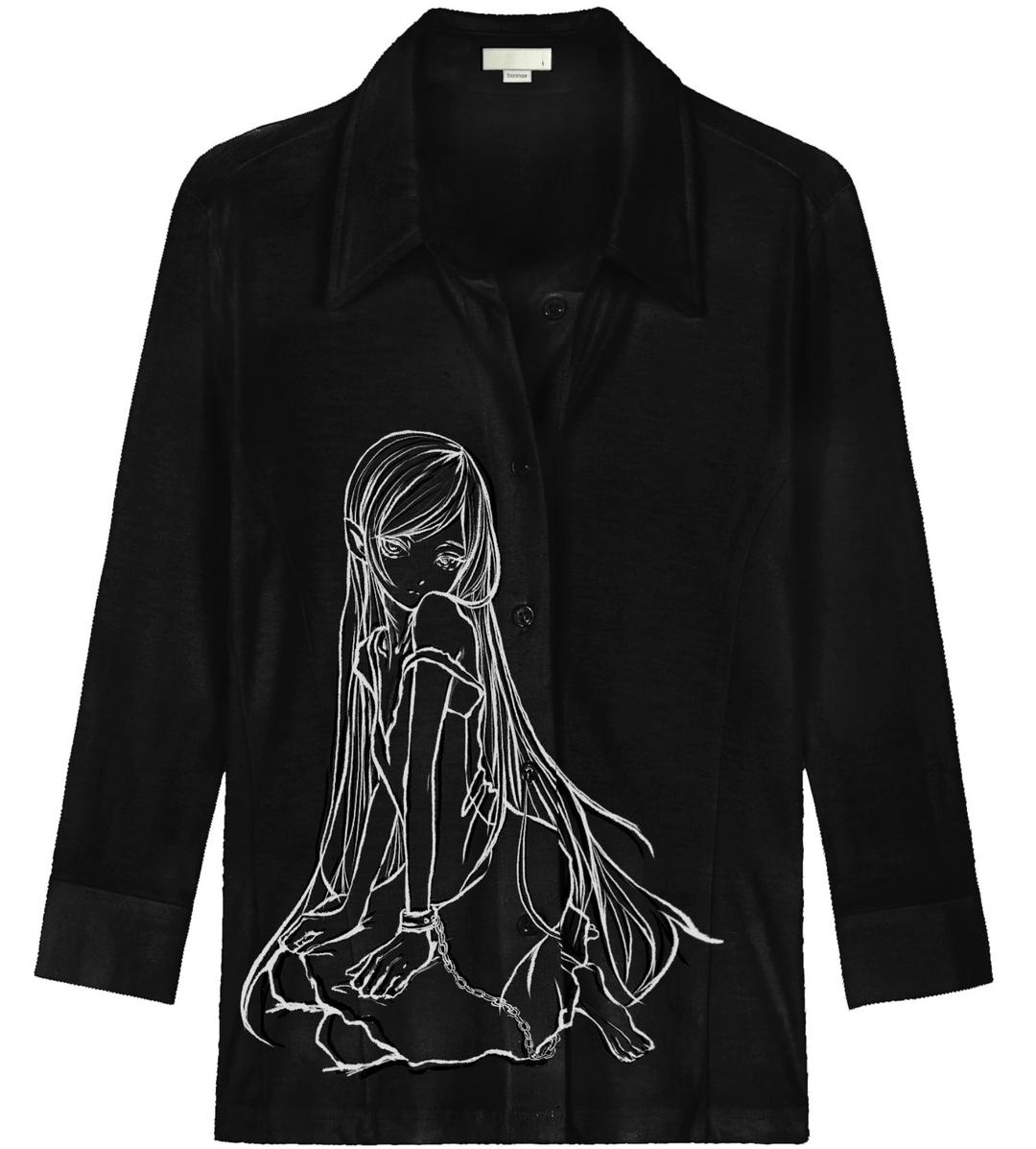 Three-quarter sleeve shirt (Black)