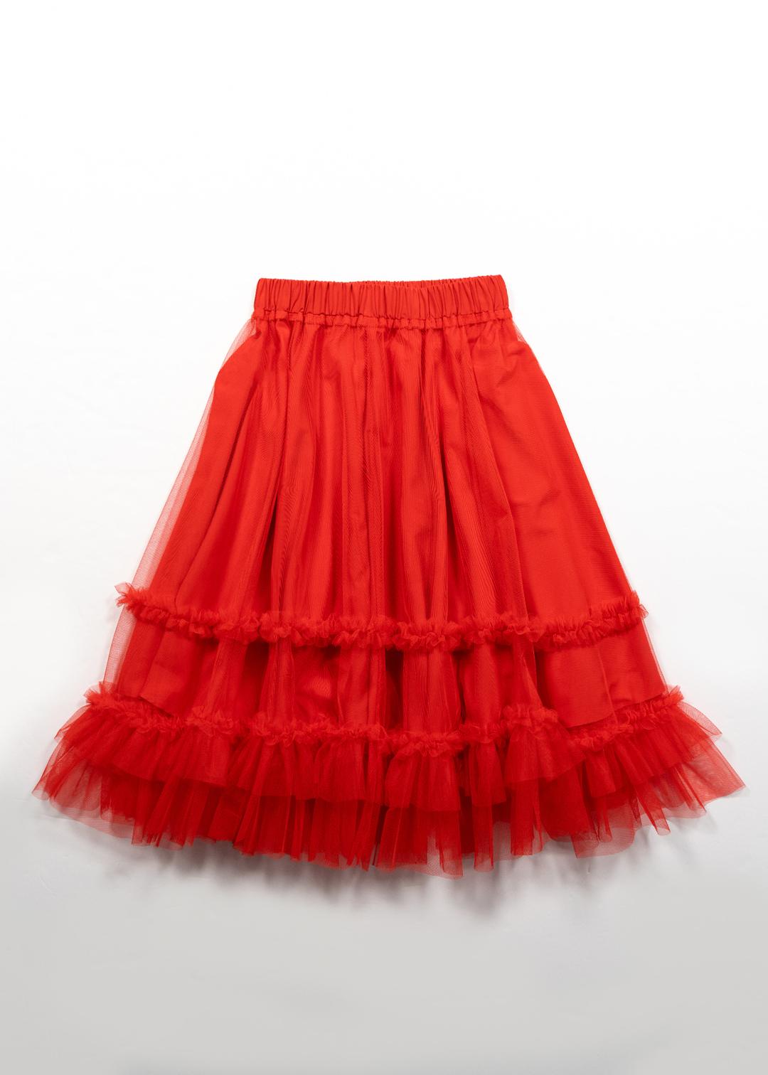 TULLE FRILL RUFFLE SKIRT - RED