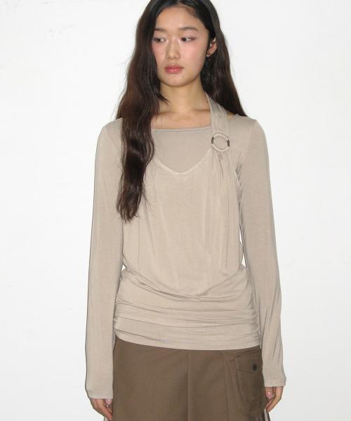 홀터넥 셔링 스트랩 O링 포인트 레이어드 나시 티셔츠 세트 _3COLOR