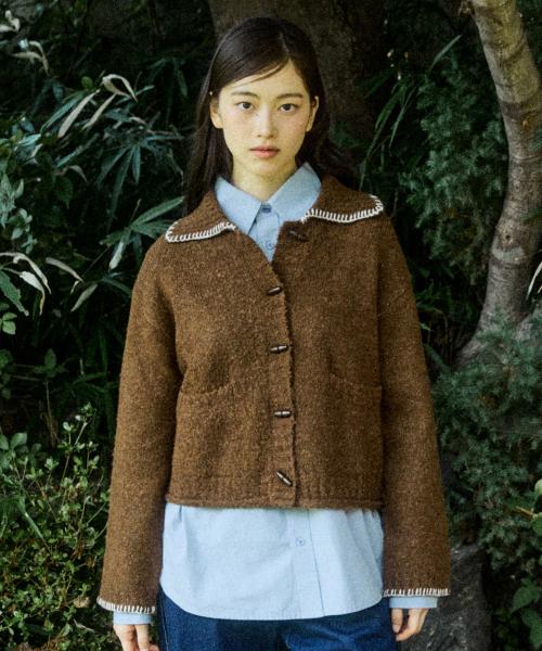 W BOUCLE SWEATER CARDIGAN [BROWN]