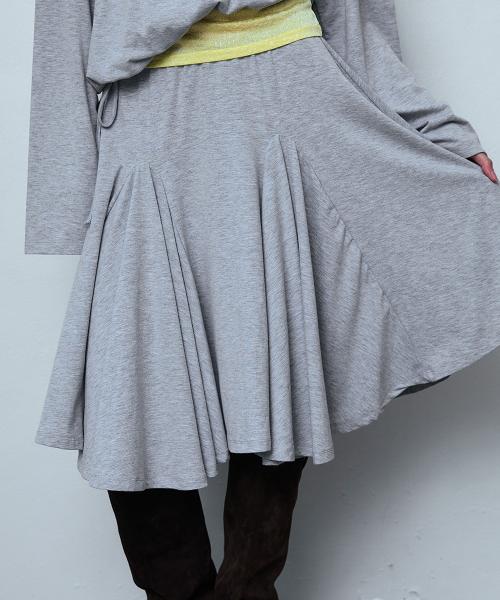 플레어 패널 미디 스커트_멜란지 그레이