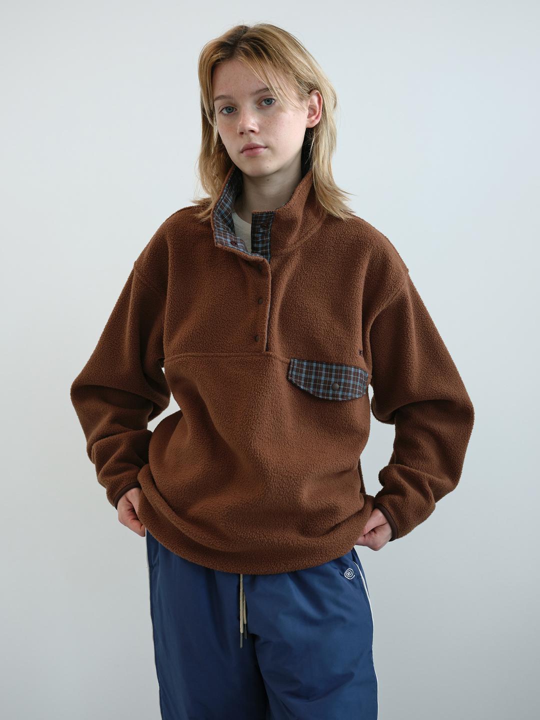 레트로 스냅 플리스 아노락 (Brown)