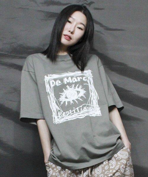 스트릿 그래픽 박스핏 반팔 티셔츠 라이트 카키