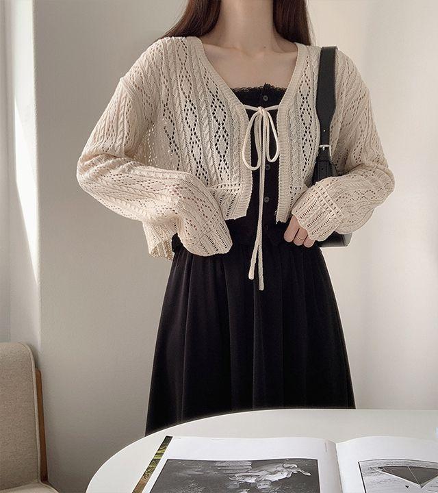 앤디 펀칭 스카시 리본 볼레로 여름가디건_룩앤무드