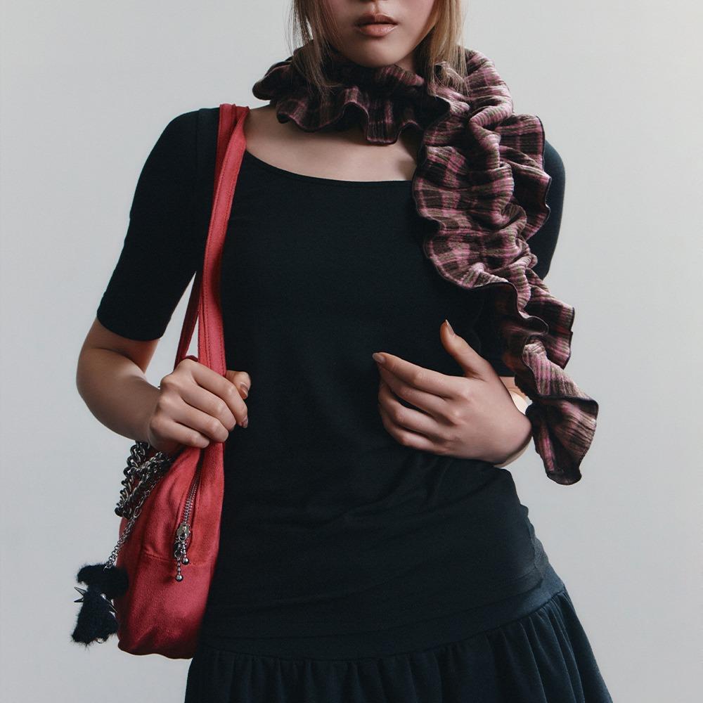 EMMA FLEECE FRILL MUFFLER (TARTAN CHECK PINK)