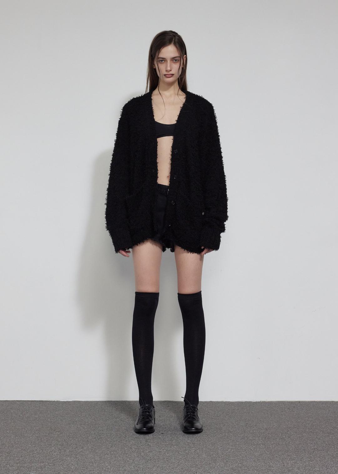 HAIRY OVERFIT CARDIGAN, BLACK
