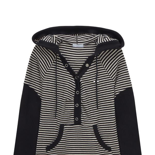 Stripe snap button hoodie (BLACK)