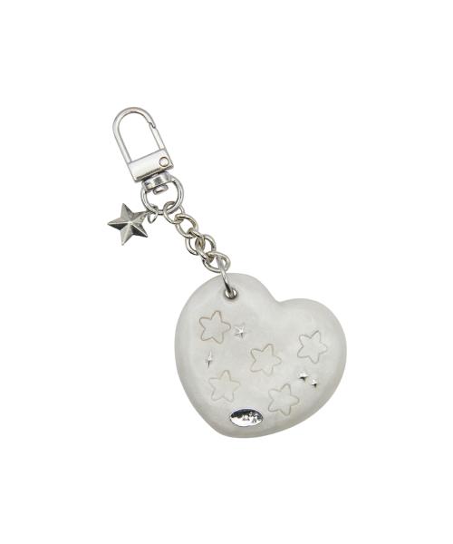 heart star mirror key ring-white pearl