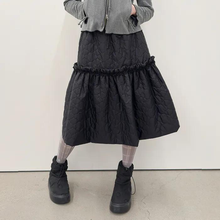 [4차] Quilted Ruffled Skirt [Black]