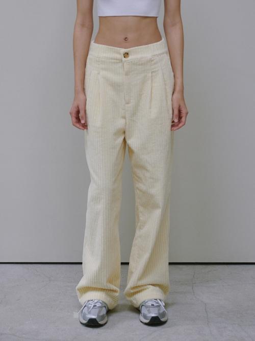CORDUROY TWO TUCK PANTS_ LEMON CHIFFON