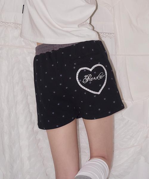 STAR HEART LACE APPLIQUE SHORTS BLACK