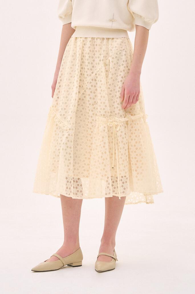 [O'2nd] 밴딩 레이스 플레어 스커트