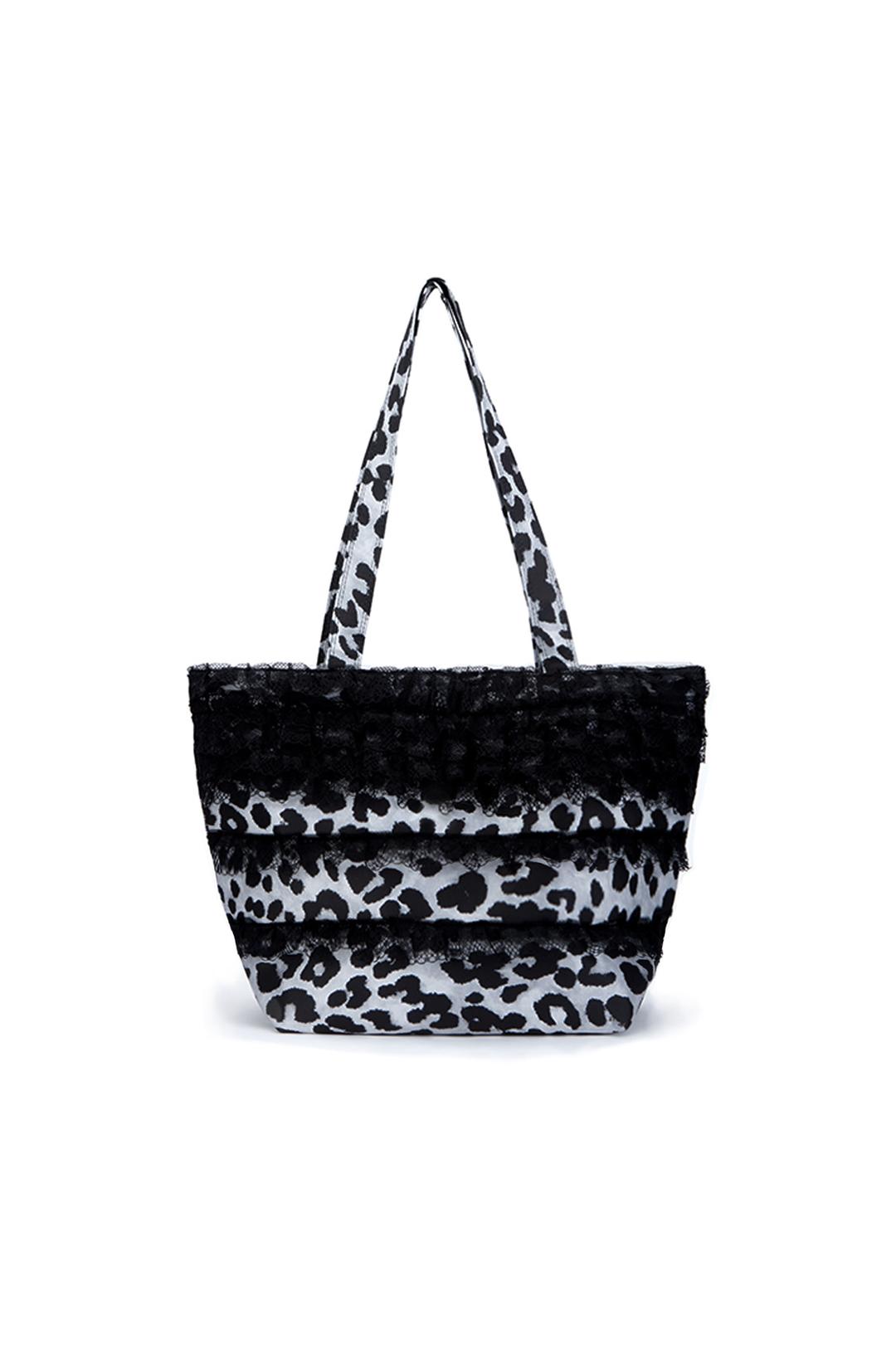Leopard lace shopper bag black