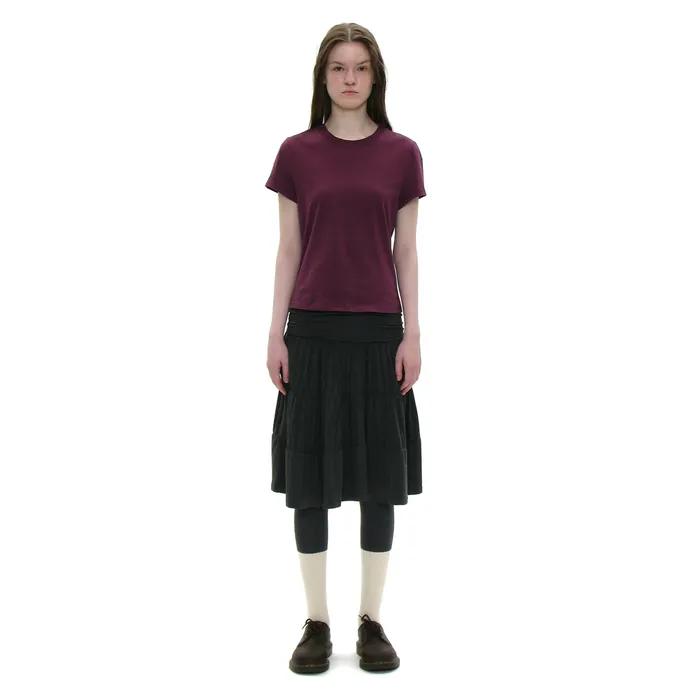 PWC JERSEY SHIRRING TIERED MIDI SKIRT_CHARCOAL MELANGE