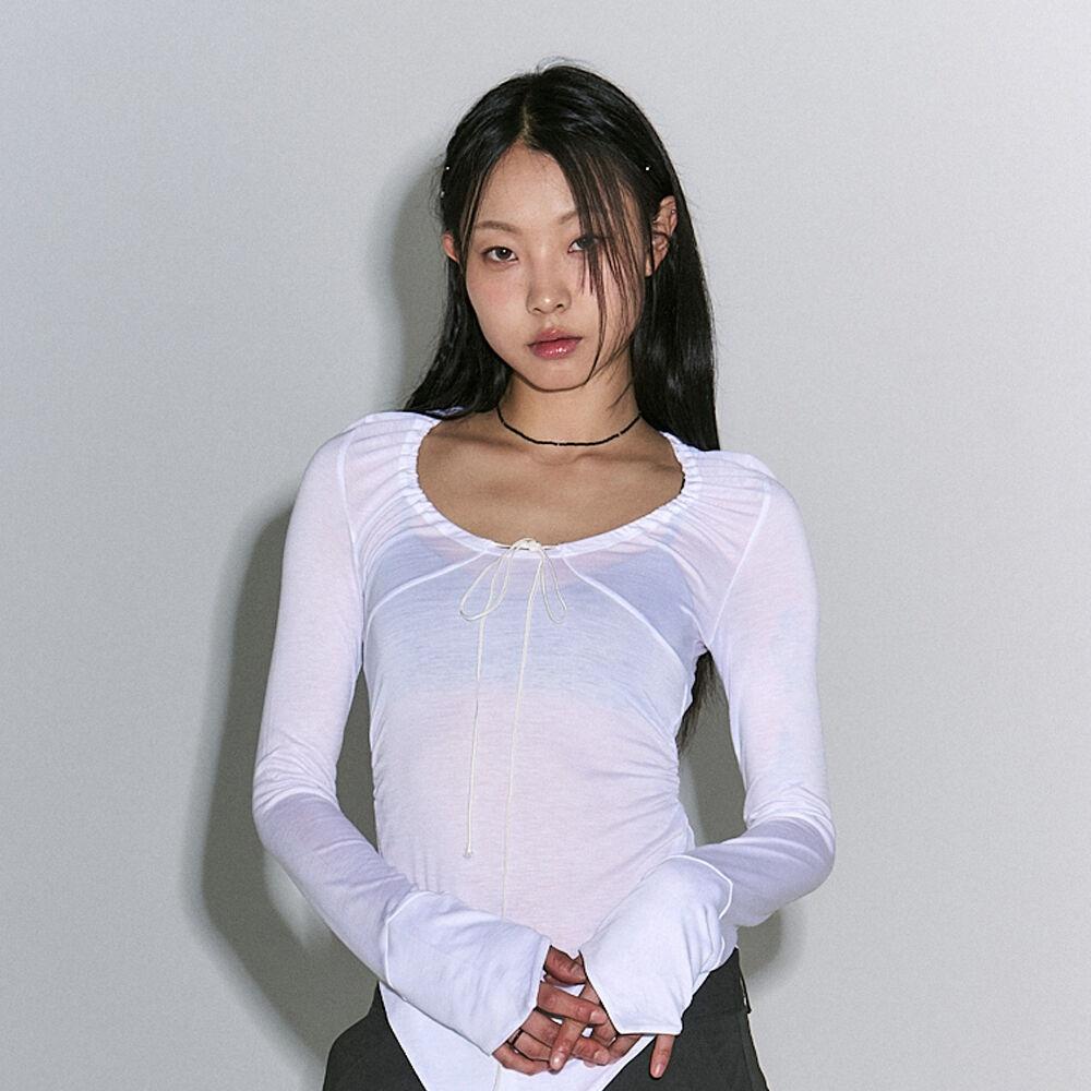 Ribbon detail slim top white