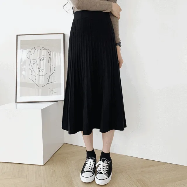 [신상세일] 포근 골지 밴딩 플레어 니트 스커트 2colors