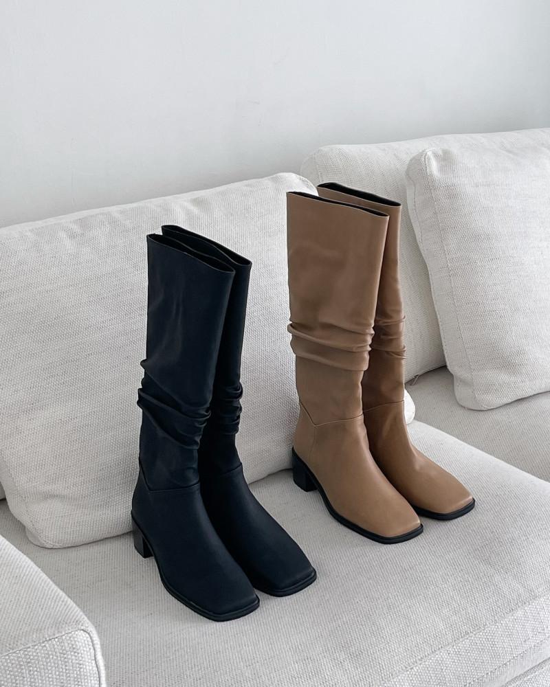 (5cm) 무광택 링클 스퀘어 주름 하프 롱부츠 신발