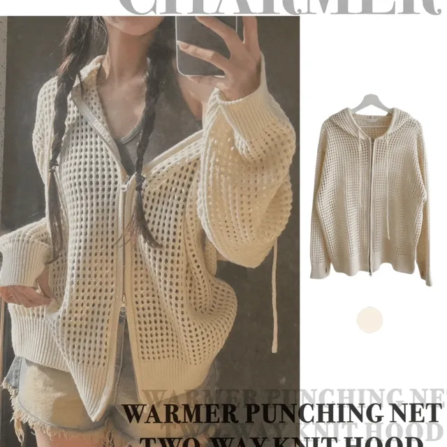 [3년째 소장!]워머 펀칭 그물 투웨이 니트 후드집업