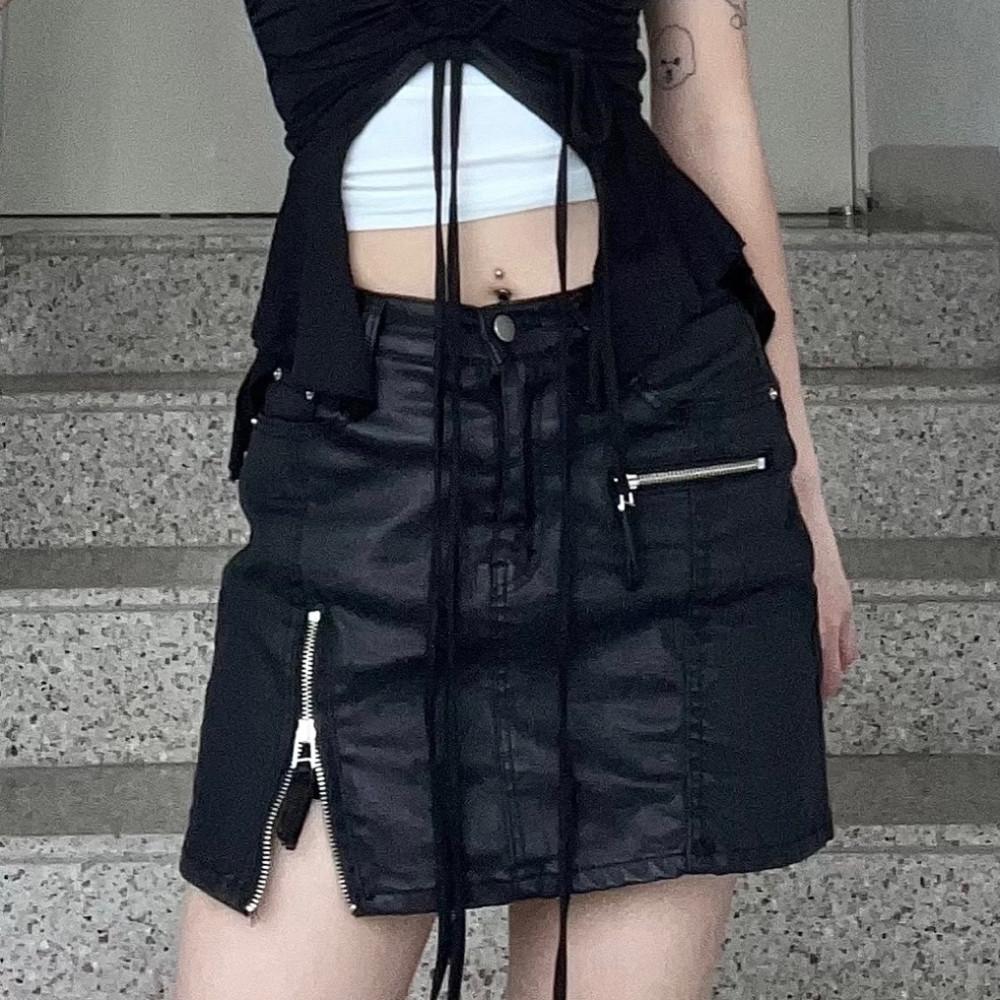Coated leather zipper skirt (1color)