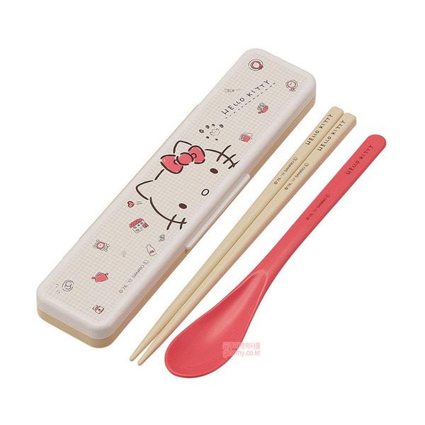 헬로키티 소음방지 수저 콤비세트 18cm(깅엄체크)(일)