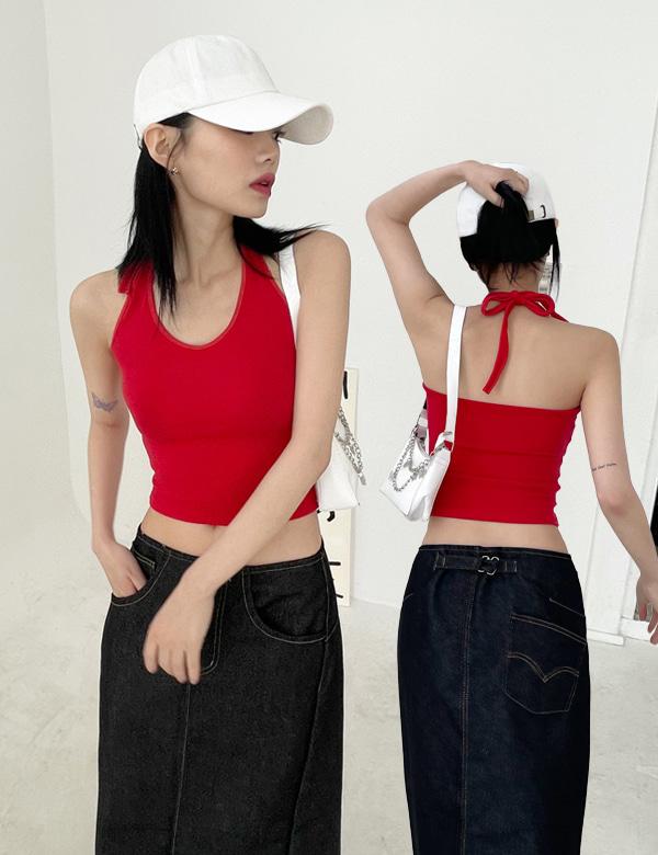 추천! tie halter sleeveless (4colors)