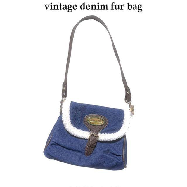 083 - vintage denim fur bag