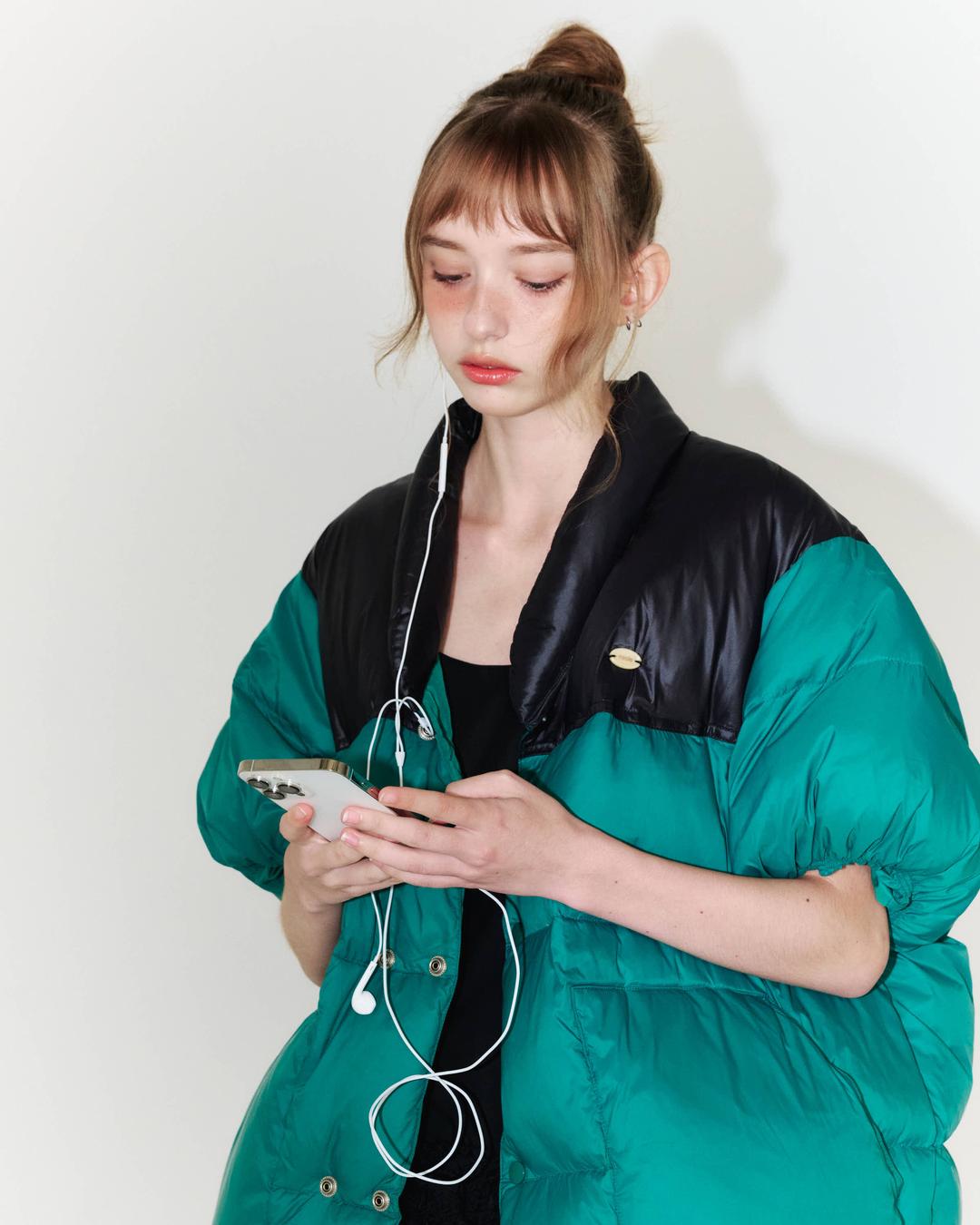 Half Sleeve Puffer Jaket_Green