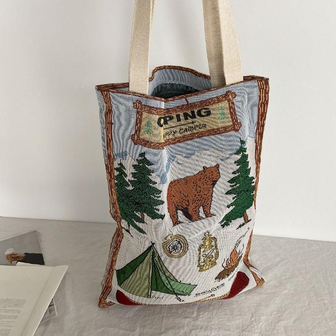 캠퍼 감성 캠핑 프린팅 니트 에코백 가방