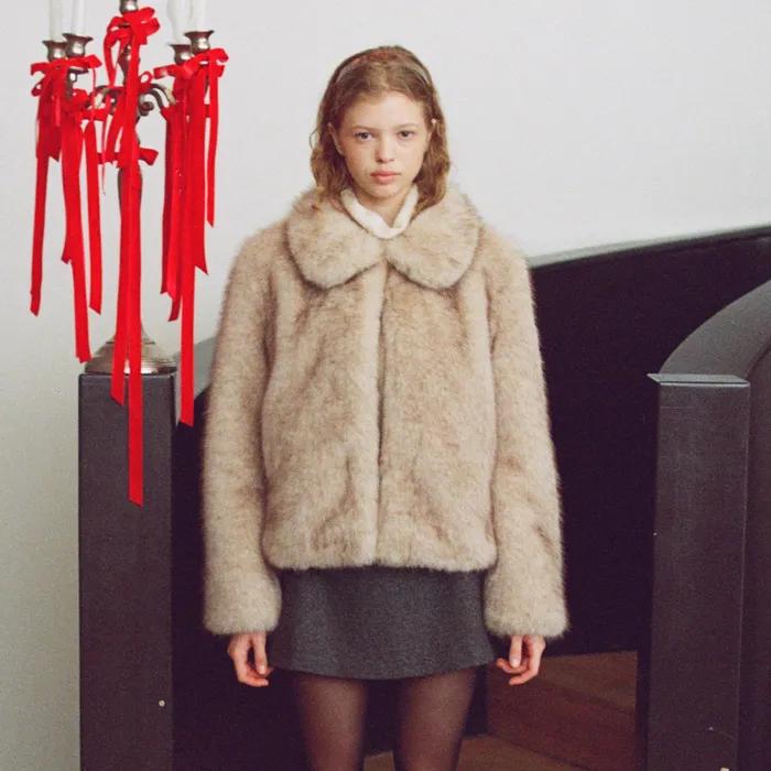 Round Fur Jacket - Half (Ivory)