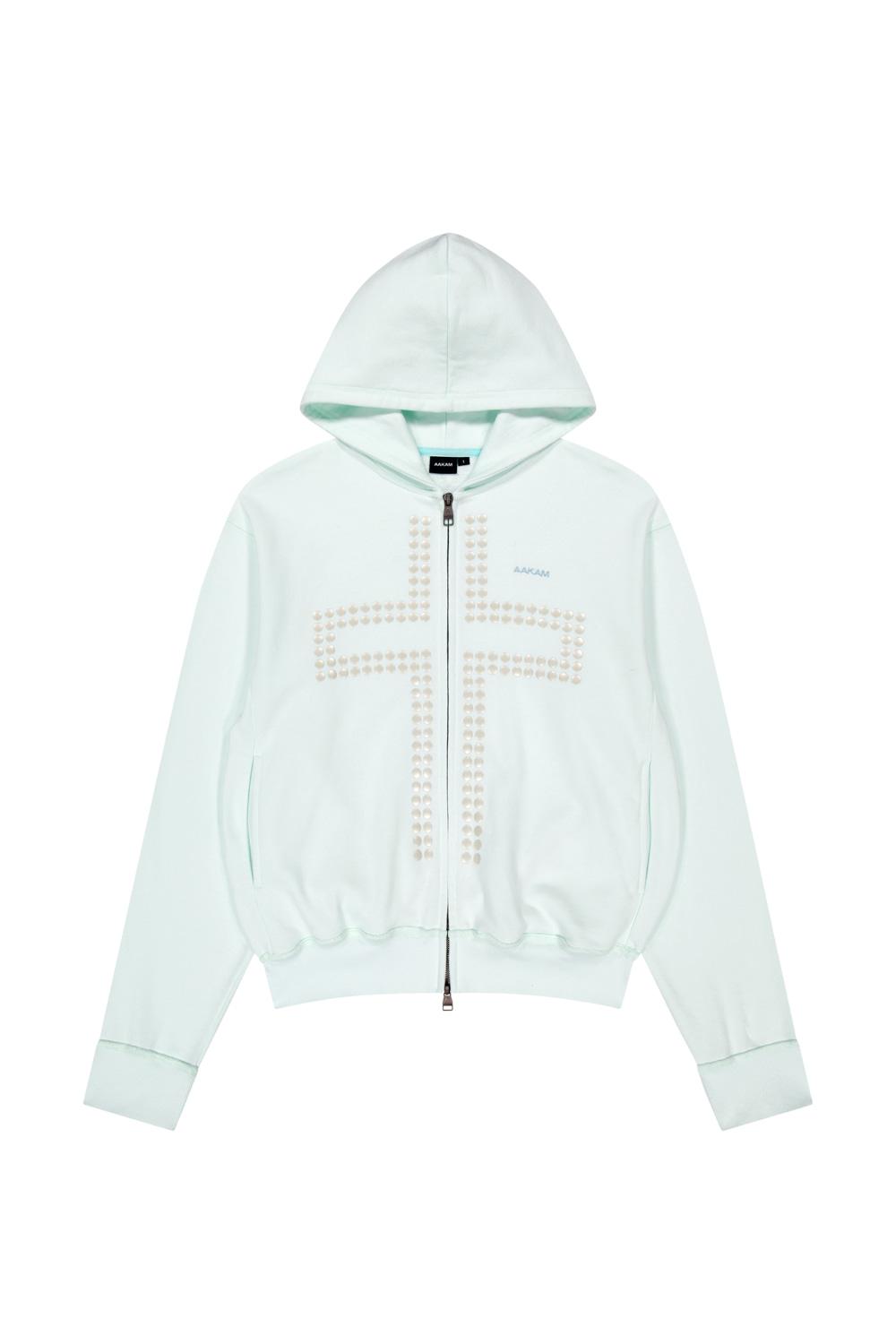 Cross Rhinestone Zip-Up Hoodie (Ice Blue)
