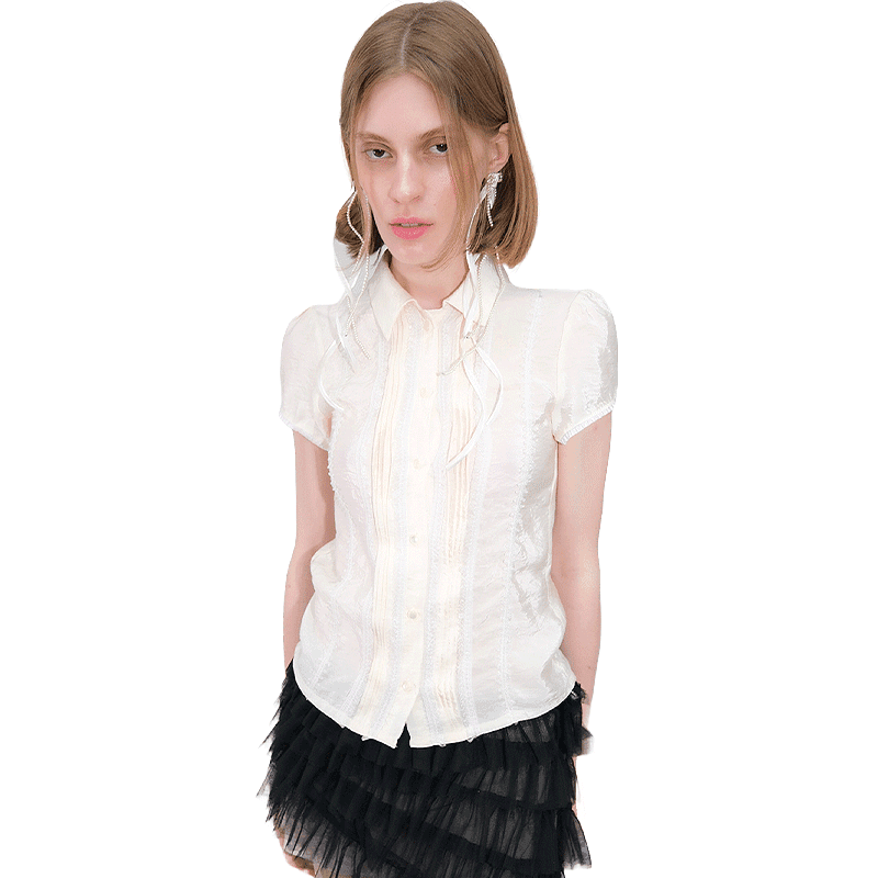 [LOSESLEEPOVER] [당일배송] Sparkle pintuck lace blouse *Cream
