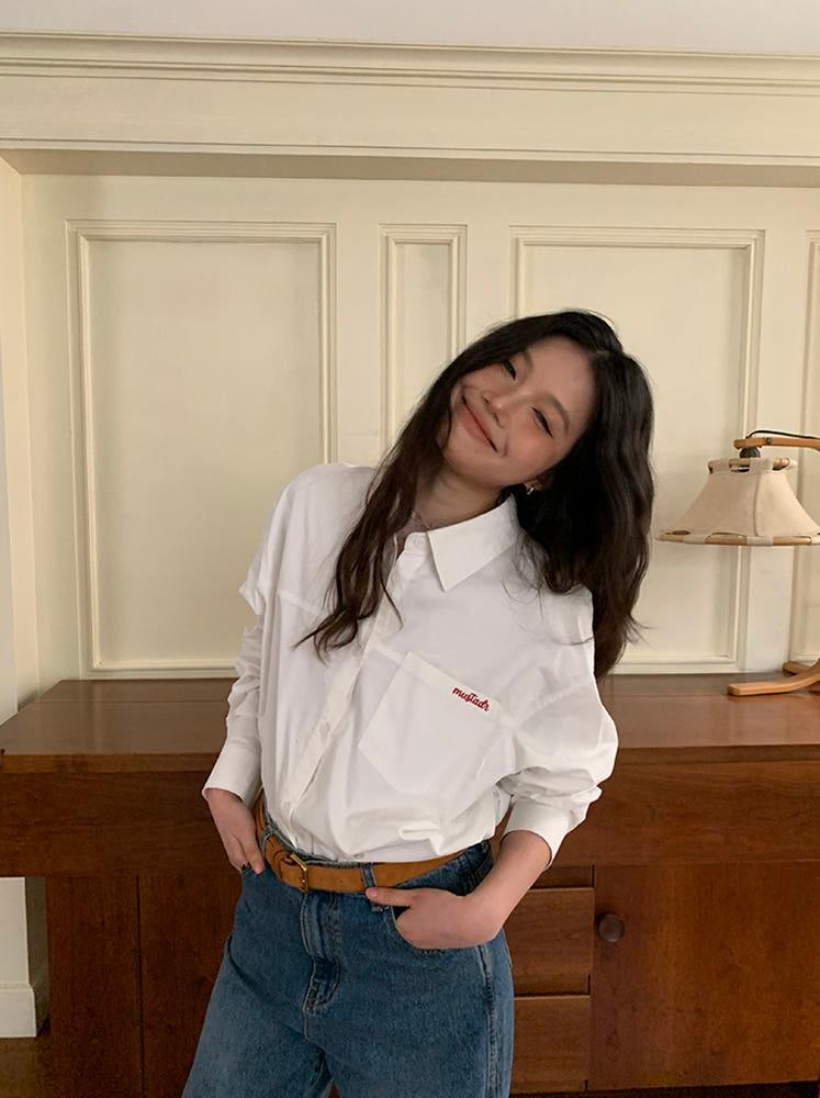 홈메이드 자수 코튼 긴팔셔츠 3color