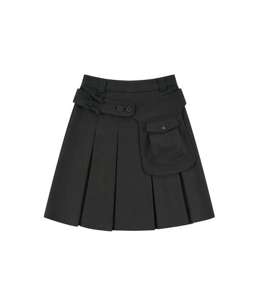 Ribbon Preppy Pleated Skirt Charcoal