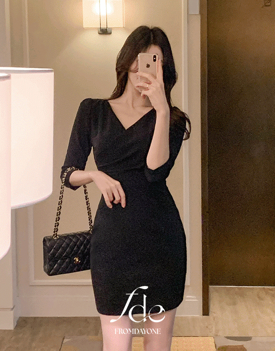 프롬데이원 가을하객룩🖤Made)아델 랩 셔링 슬림핏 원피스(미니,롱ver./하객룩/격식룩/출근룩/데이트룩)