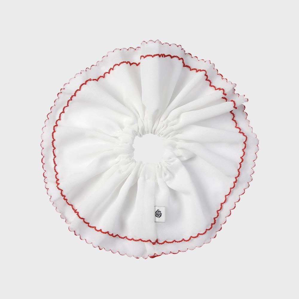 PICOT CHIFFON FRILL SCRUNCHIE (RED)