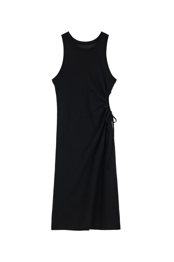 HOLE POINT SLEEVELESS DRESS IN BLACK