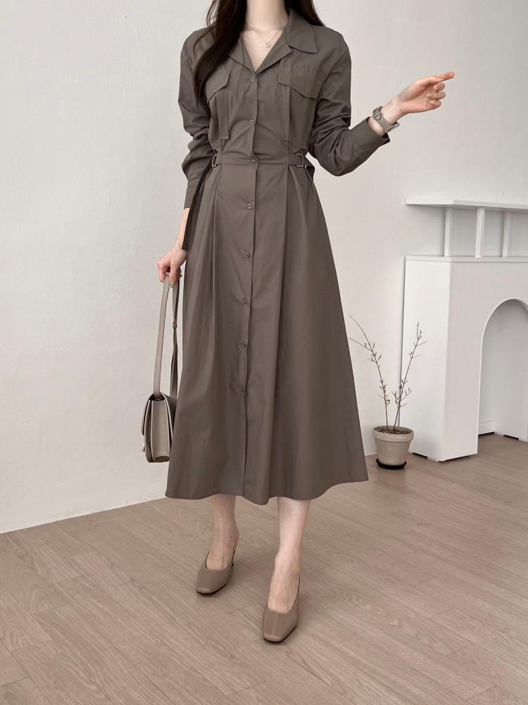 젠느 포켓 디링 셔츠 롱 원피스 3color