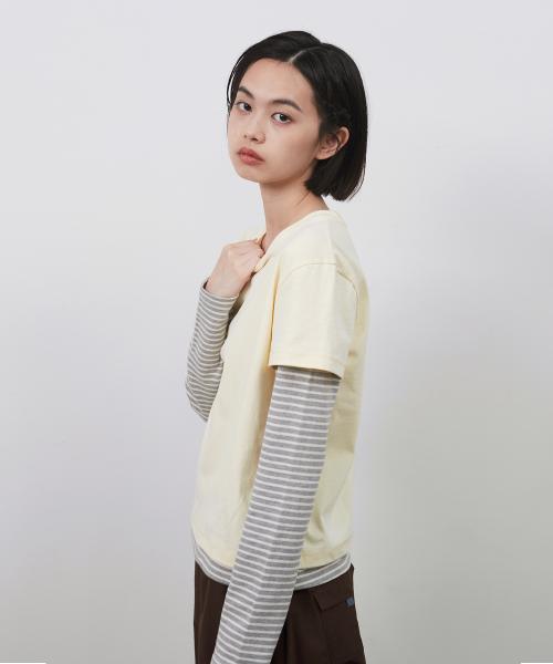 LAYERED STRIPE T-SHIRT, LIGHT YELLOW