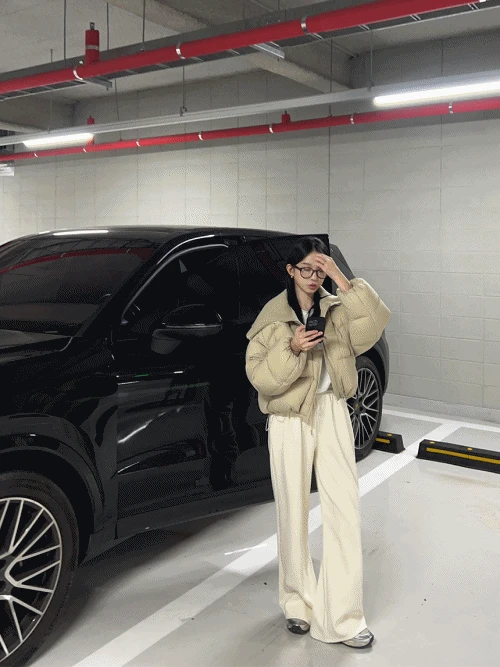 밸리 양기모 밍크 겨울 와이드 밴딩 팬츠 (2color)