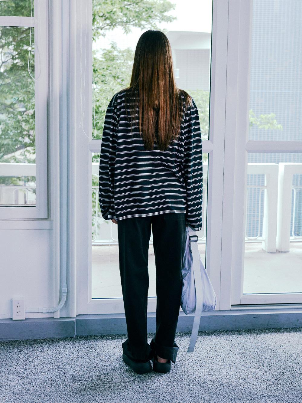 STRIPED ZIP-UP CARDIGAN_BLACK NAVY
