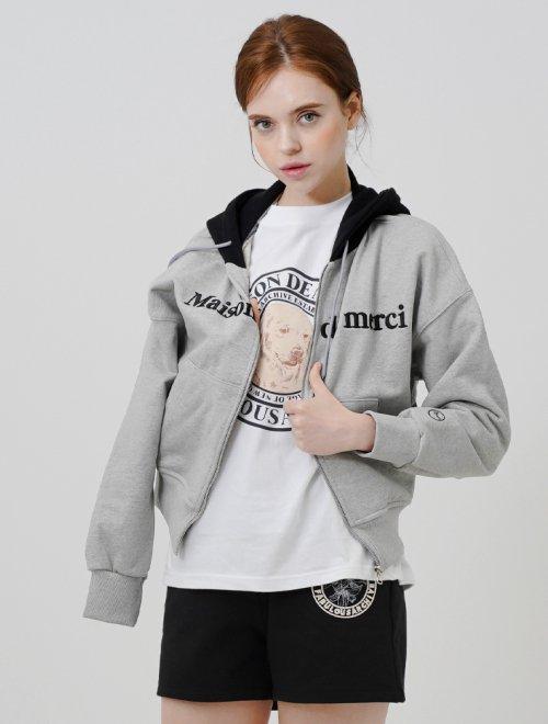 우먼즈 엠보로고 크롭 후드집업 멜란그레이(FCC1ZP391W)