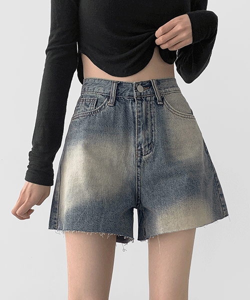 ~XL[빈티지중청/예쁜핏]빈티지 중청 워싱 컷팅 데님 여름 반바지